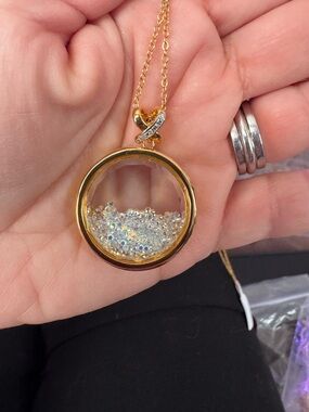Fashion Jewelry Gold Floating Crystal Orb Necklace - Clear Iridescent